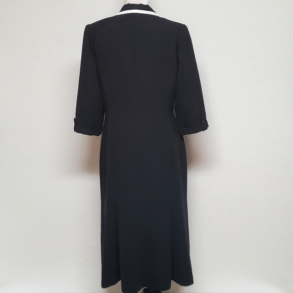 Vintage 80s Studio 1 Black White Trim Ruffle Hem Quarter Sleeve Trenchcoat Dress - Picture 10 of 13